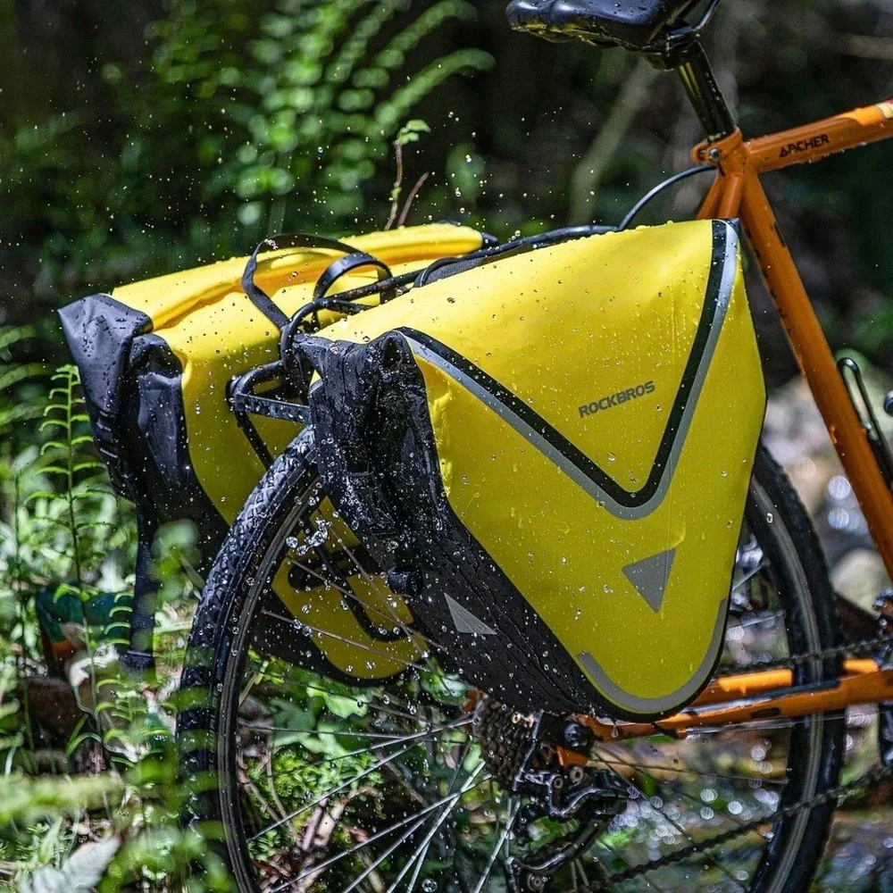Rockbros Waterproof Bike Pannier Bags 20L Yellow Rear Rack Triangle Bag Set NEW